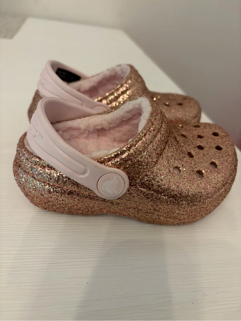 CROCS Kids Glitter Lined Clog - Rose Gold with Pink Liner